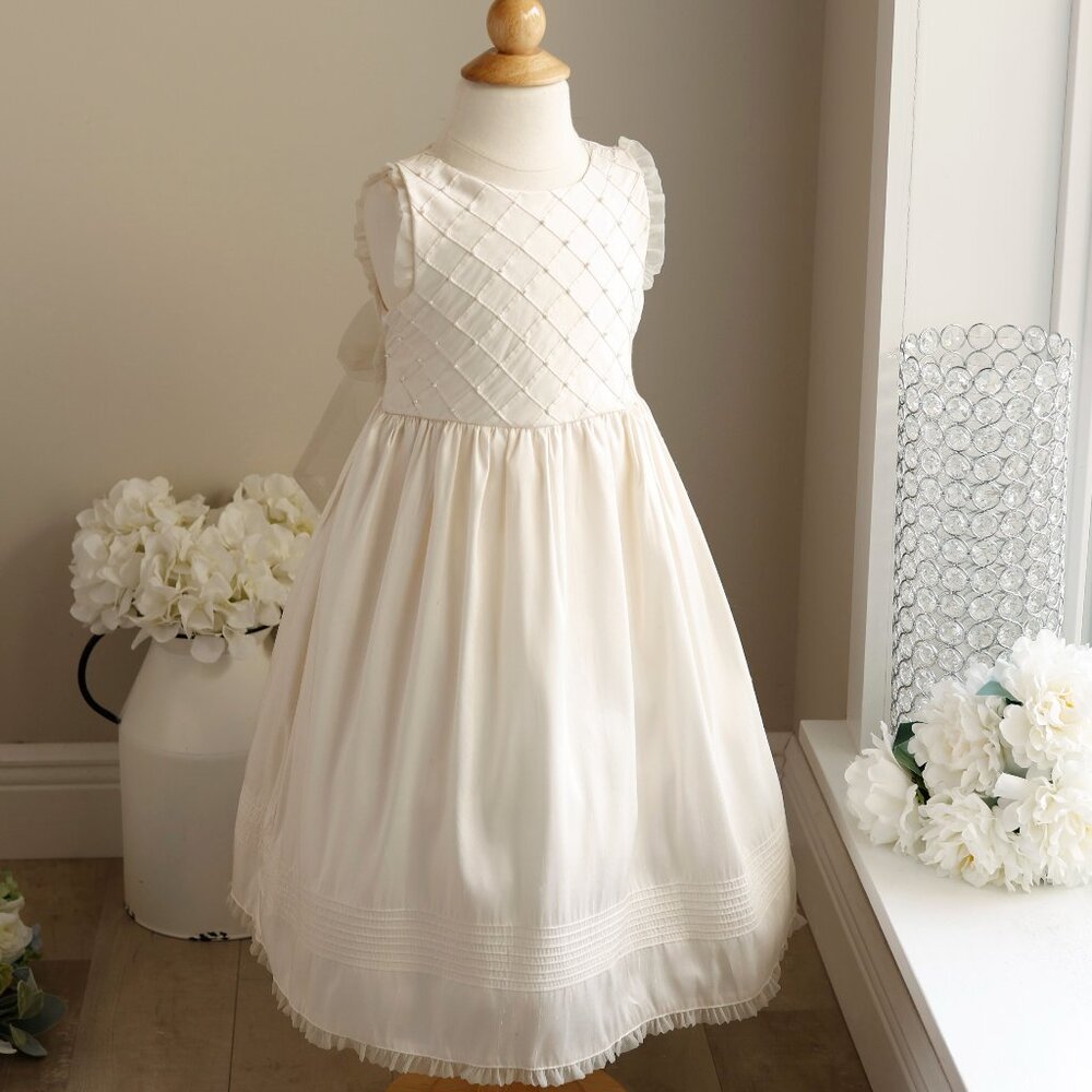 Ivory Silk Flower Girl Dress Heirloom Boutique Pearls Organza Special Occasion
